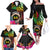 Personalised Vanuatu 44th Anniversary Family Matching Off The Shoulder Long Sleeve Dress and Hawaiian Shirt Boars Tusk and Melanesian Warrior Indipendens Dei