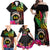 Personalised Vanuatu 44th Anniversary Family Matching Off Shoulder Maxi Dress and Hawaiian Shirt Boars Tusk and Melanesian Warrior Indipendens Dei