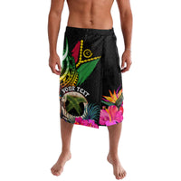 Personalised Vanuatu 44th Anniversary Lavalava Boars Tusk and Melanesian Warrior Indipendens Dei LT03 Black - Polynesian Pride