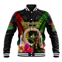 Vanuatu Independence Day Baseball Jacket Boars Tusk and Melanesian Warrior Indipendens Dei LT03 Unisex Black - Polynesian Pride