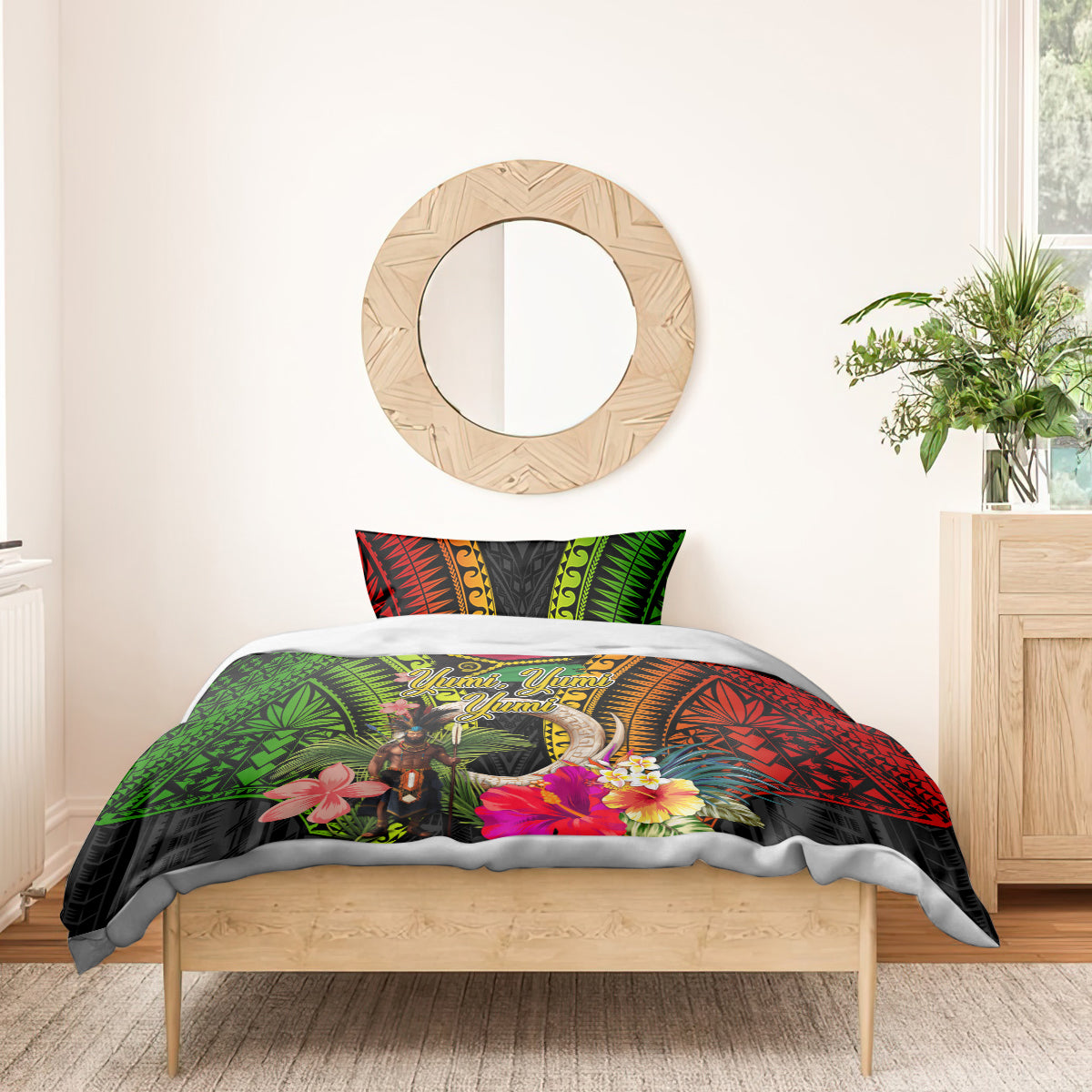 Vanuatu Independence Day Bedding Set Boars Tusk and Melanesian Warrior Indipendens Dei LT03 - Polynesian Pride