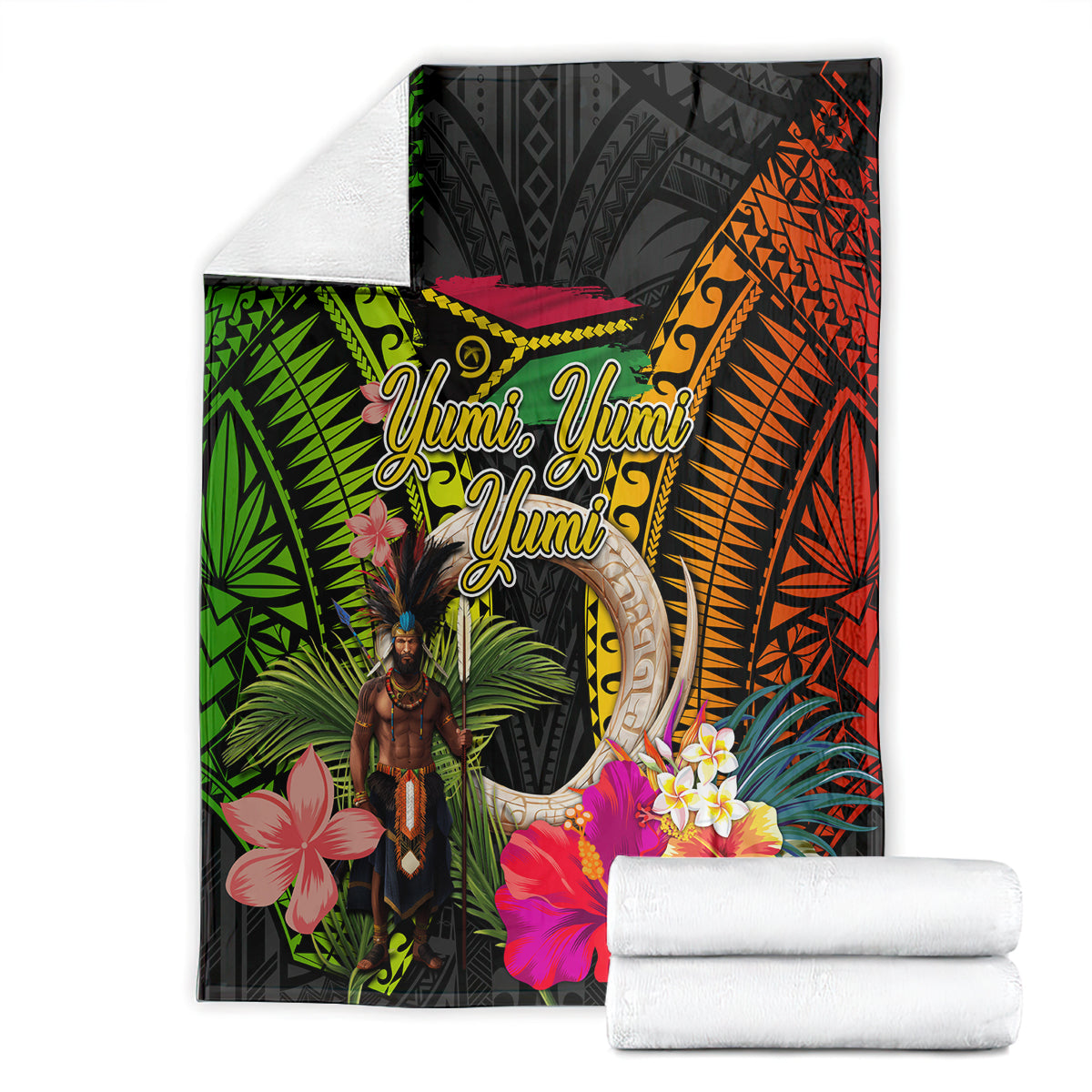 Vanuatu Independence Day Blanket Boars Tusk and Melanesian Warrior Indipendens Dei LT03 - Polynesian Pride