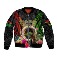 Vanuatu Independence Day Bomber Jacket Boars Tusk and Melanesian Warrior Indipendens Dei LT03 Unisex Black - Polynesian Pride