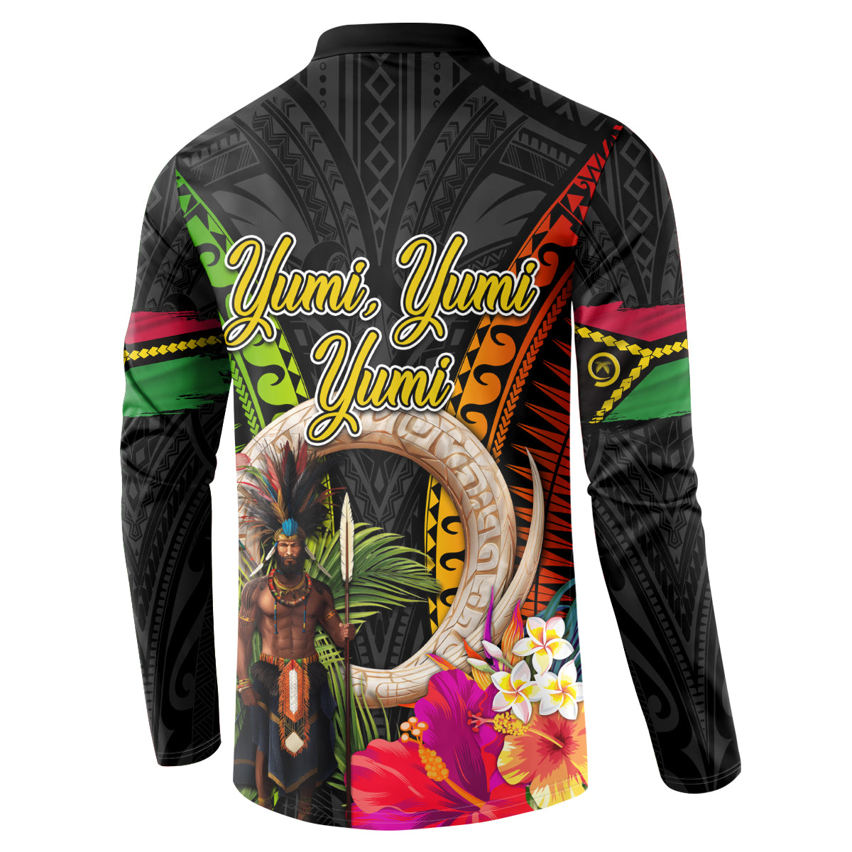 Vanuatu Independence Day Button Sweatshirt Boars Tusk and Melanesian Warrior Indipendens Dei LT03 - Polynesian Pride