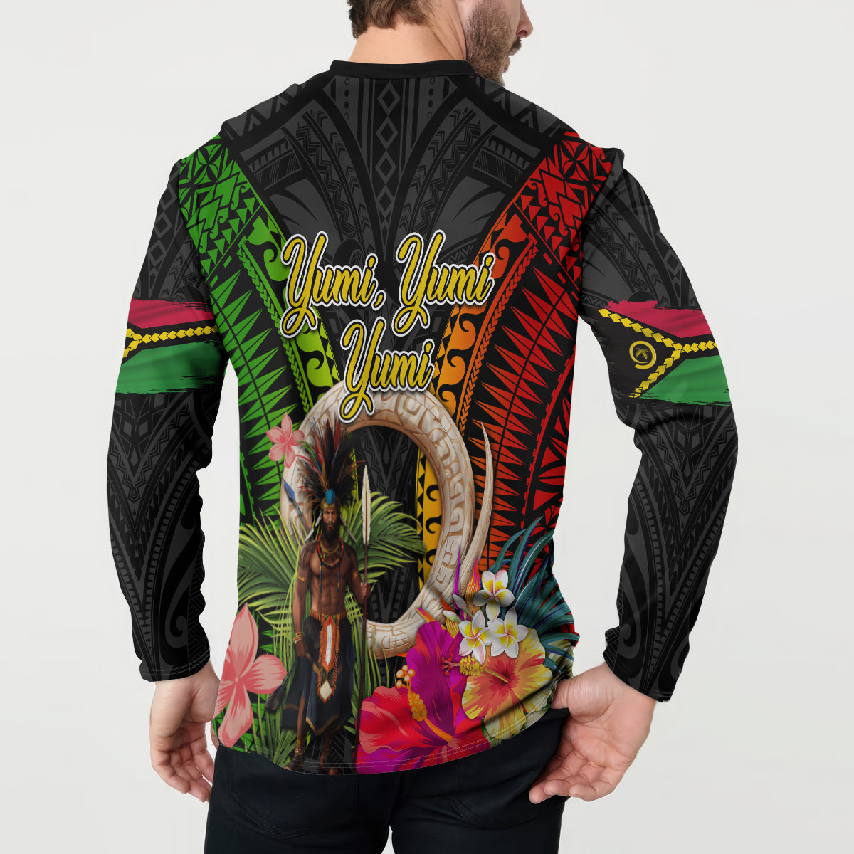 Vanuatu Independence Day Button Sweatshirt Boars Tusk and Melanesian Warrior Indipendens Dei LT03 - Polynesian Pride