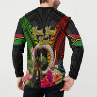 Vanuatu Independence Day Button Sweatshirt Boars Tusk and Melanesian Warrior Indipendens Dei LT03 - Polynesian Pride