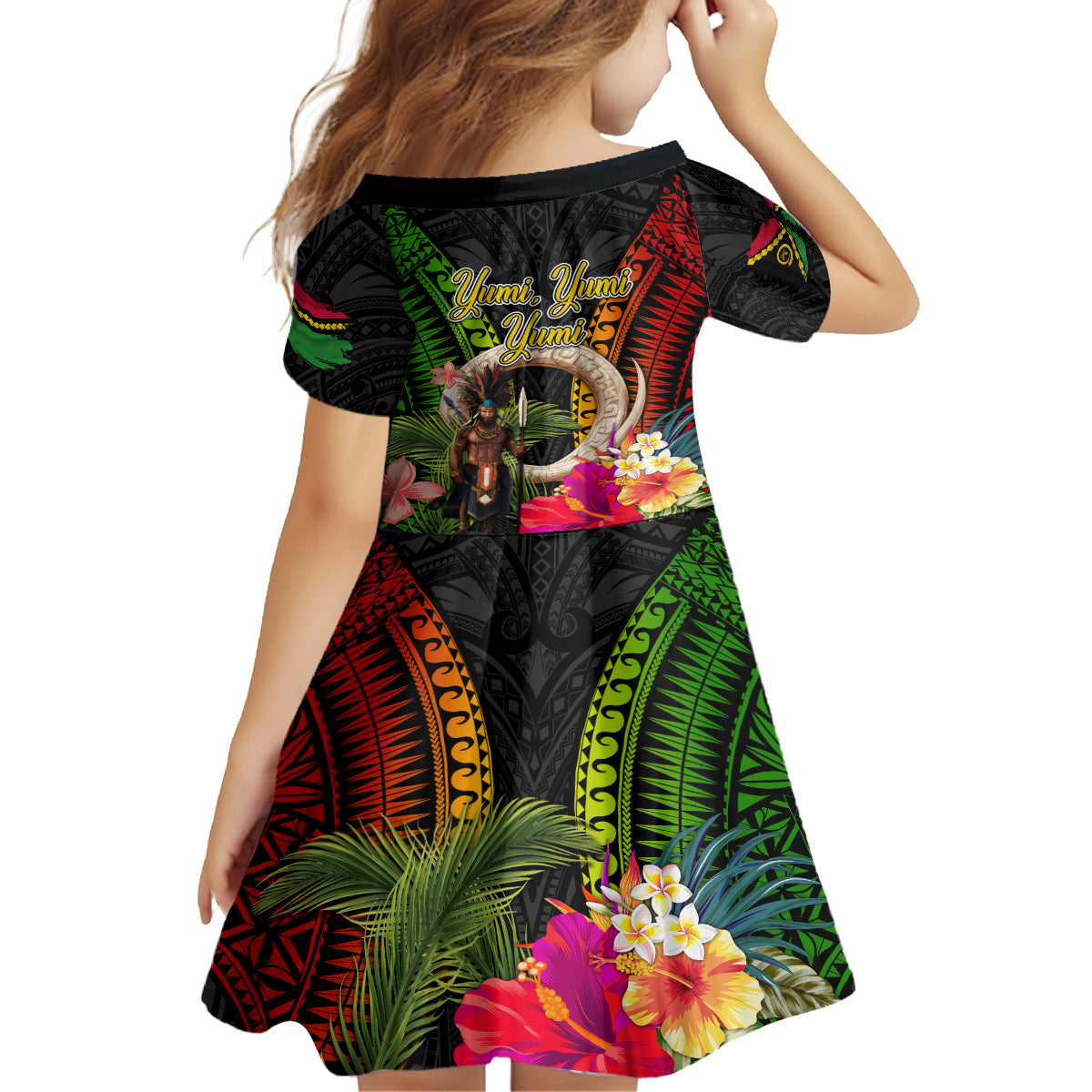 Vanuatu Independence Day Kid Short Sleeve Dress Boars Tusk and Melanesian Warrior Indipendens Dei LT03 - Polynesian Pride