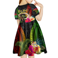Vanuatu Independence Day Kid Short Sleeve Dress Boars Tusk and Melanesian Warrior Indipendens Dei LT03 - Polynesian Pride