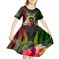 Vanuatu Independence Day Kid Short Sleeve Dress Boars Tusk and Melanesian Warrior Indipendens Dei LT03 - Polynesian Pride