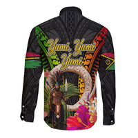 Vanuatu Independence Day Long Sleeve Button Shirt Boars Tusk and Melanesian Warrior Indipendens Dei LT03 - Polynesian Pride