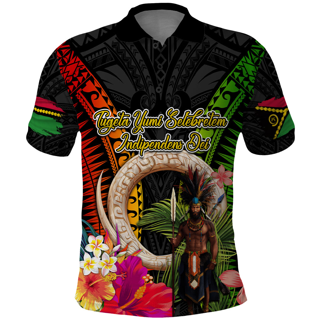 Vanuatu Independence Day Polo Shirt Boars Tusk and Melanesian Warrior Indipendens Dei