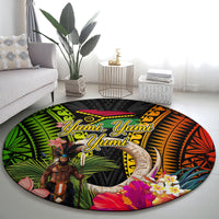 Vanuatu Independence Day Round Carpet Boars Tusk and Melanesian Warrior Indipendens Dei LT03 - Polynesian Pride