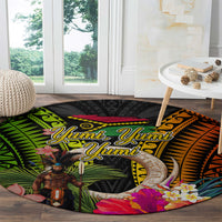 Vanuatu Independence Day Round Carpet Boars Tusk and Melanesian Warrior Indipendens Dei LT03 - Polynesian Pride