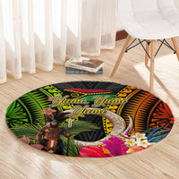 Vanuatu Independence Day Round Carpet Boars Tusk and Melanesian Warrior Indipendens Dei LT03 - Polynesian Pride