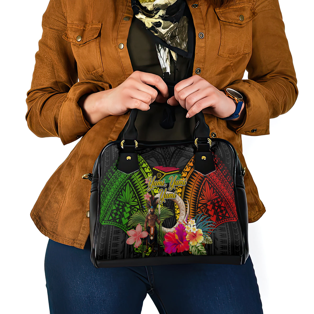 Vanuatu Independence Day Shoulder Handbag Boars Tusk and Melanesian Warrior Indipendens Dei LT03 - Polynesian Pride