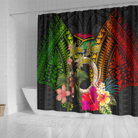 Vanuatu Independence Day Shower Curtain Boars Tusk and Melanesian Warrior Indipendens Dei LT03 - Polynesian Pride