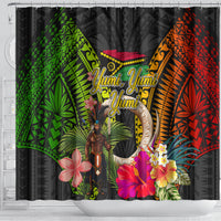Vanuatu Independence Day Shower Curtain Boars Tusk and Melanesian Warrior Indipendens Dei LT03 - Polynesian Pride