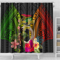 Vanuatu Independence Day Shower Curtain Boars Tusk and Melanesian Warrior Indipendens Dei LT03 - Polynesian Pride