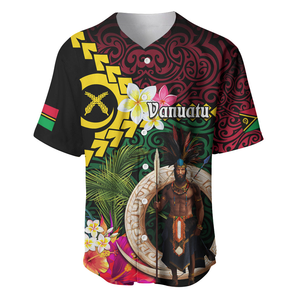 Vanuatu Indipendens Dei Baseball Jersey Boars Tusk and Melanesian Warrior Hibiscus LT03 Black - Polynesian Pride