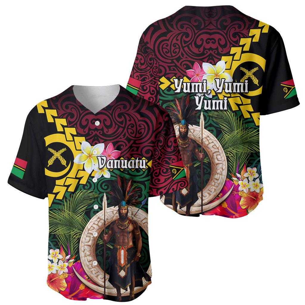 Vanuatu Indipendens Dei Baseball Jersey Boars Tusk and Melanesian Warrior Hibiscus LT03 - Polynesian Pride