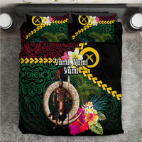 Vanuatu Indipendens Dei Bedding Set Boars Tusk and Melanesian Warrior Hibiscus LT03 Black - Polynesian Pride