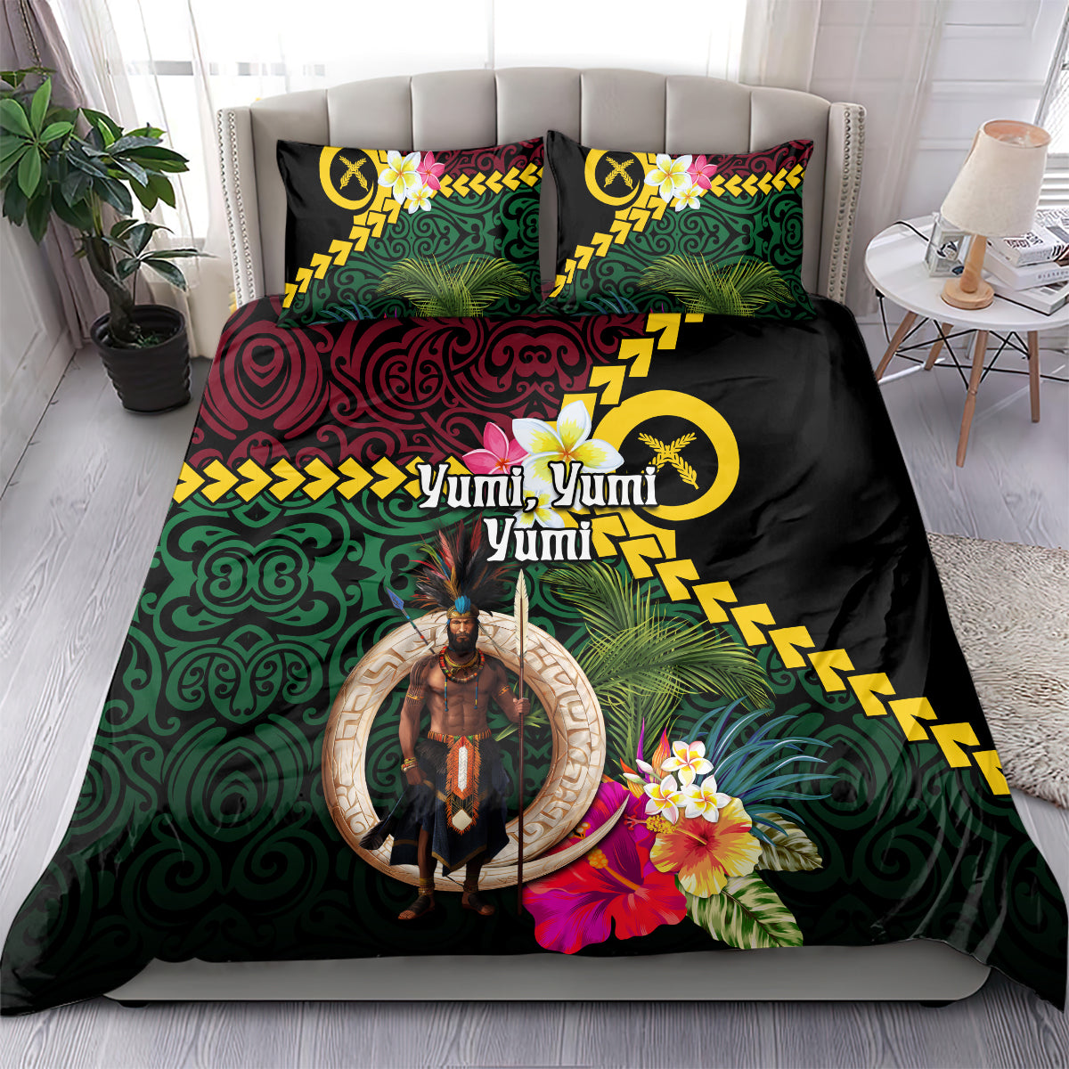 Vanuatu Indipendens Dei Bedding Set Boars Tusk and Melanesian Warrior Hibiscus LT03 - Polynesian Pride