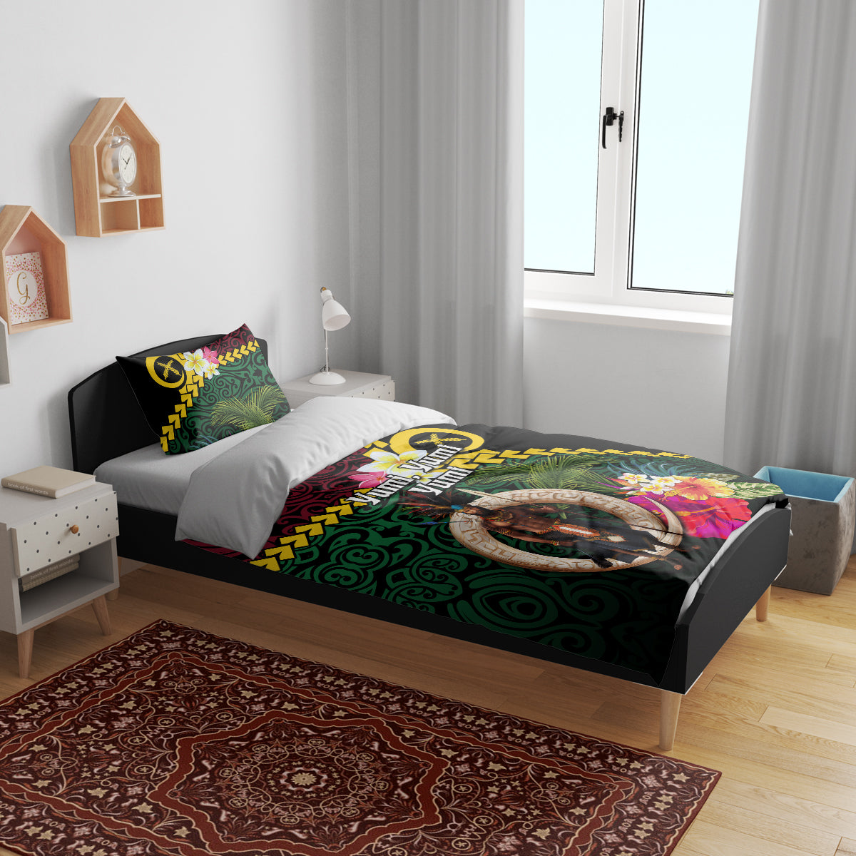 Vanuatu Indipendens Dei Bedding Set Boars Tusk and Melanesian Warrior Hibiscus LT03 - Polynesian Pride