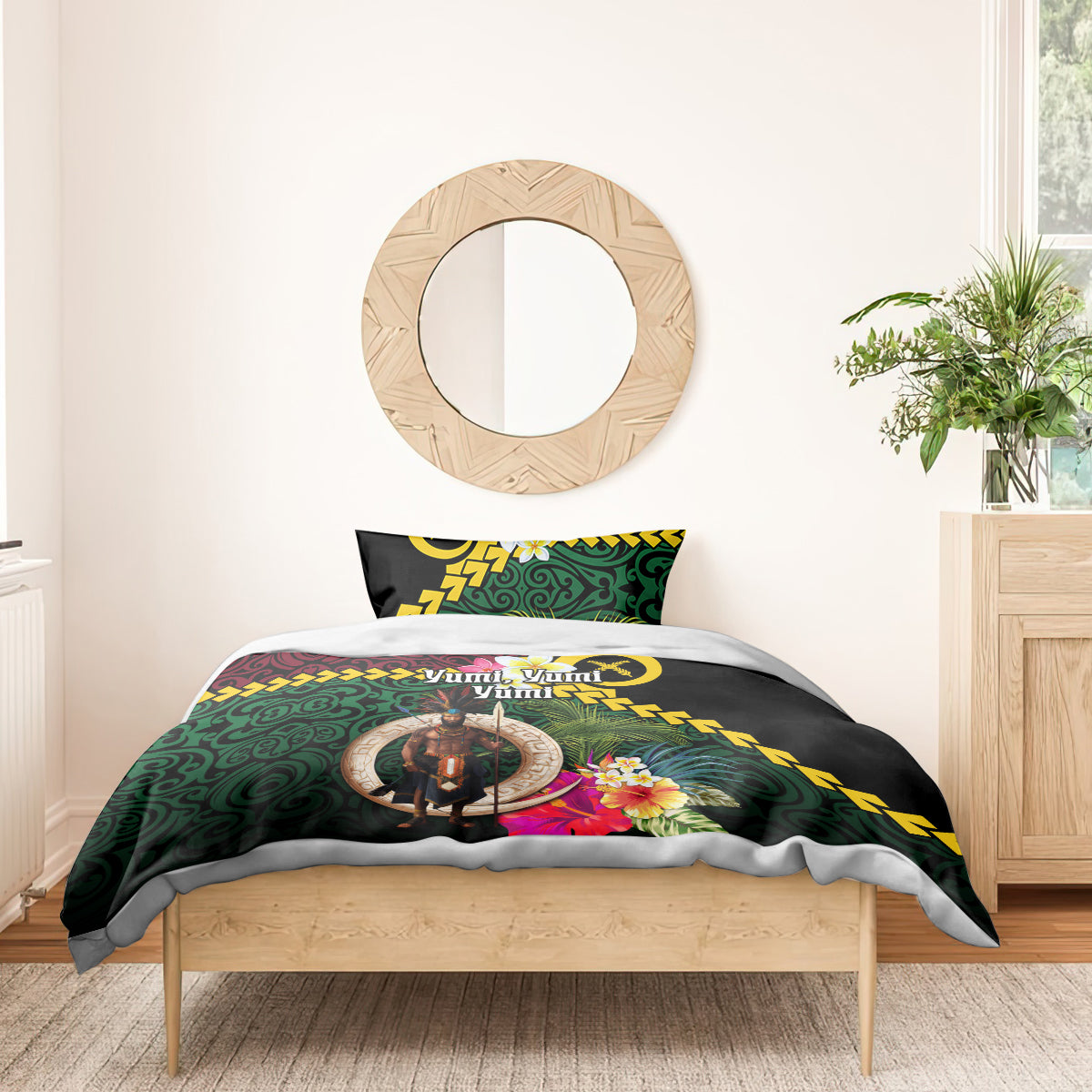 Vanuatu Indipendens Dei Bedding Set Boars Tusk and Melanesian Warrior Hibiscus LT03 - Polynesian Pride