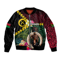 Vanuatu Indipendens Dei Bomber Jacket Boars Tusk and Melanesian Warrior Hibiscus LT03 Unisex Black - Polynesian Pride