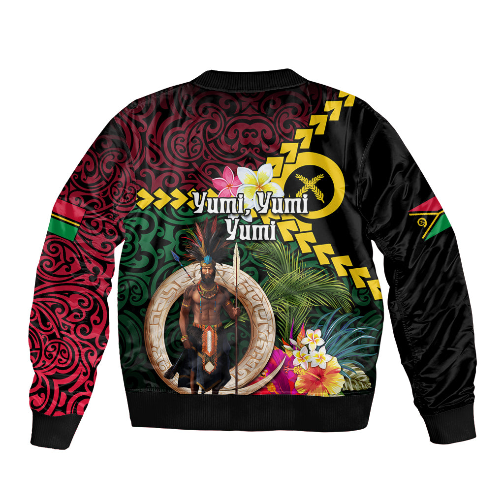 Vanuatu Indipendens Dei Bomber Jacket Boars Tusk and Melanesian Warrior Hibiscus LT03 - Polynesian Pride