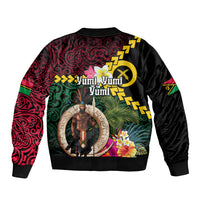 Vanuatu Indipendens Dei Bomber Jacket Boars Tusk and Melanesian Warrior Hibiscus LT03 - Polynesian Pride