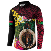 Vanuatu Indipendens Dei Button Sweatshirt Boars Tusk and Melanesian Warrior Hibiscus LT03 - Polynesian Pride