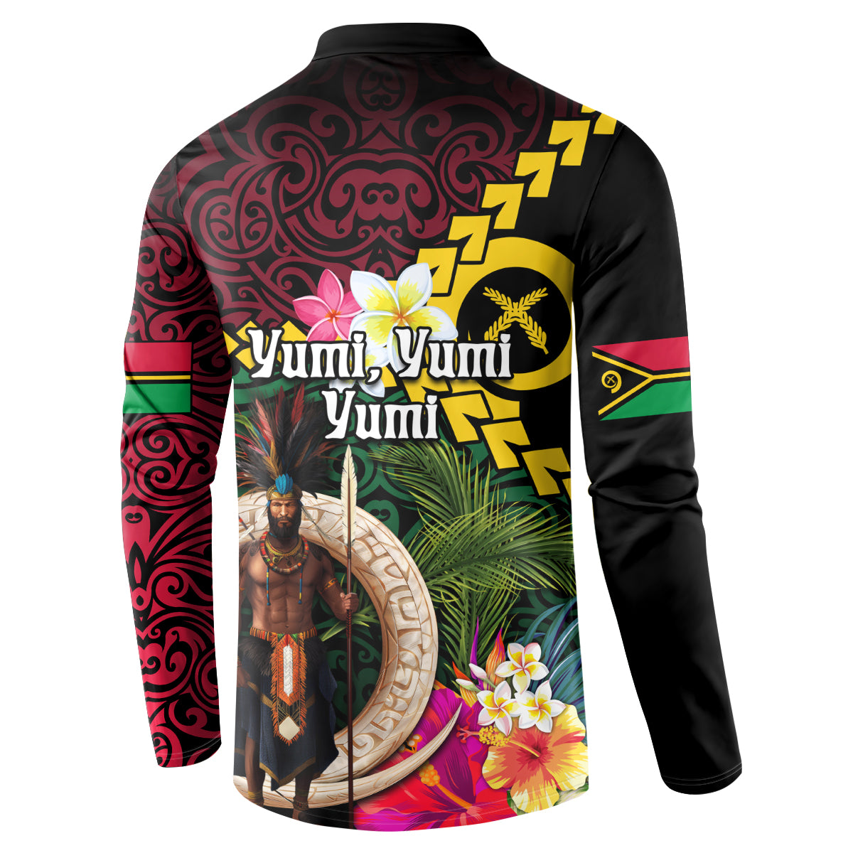 Vanuatu Indipendens Dei Button Sweatshirt Boars Tusk and Melanesian Warrior Hibiscus LT03 - Polynesian Pride