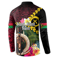 Vanuatu Indipendens Dei Button Sweatshirt Boars Tusk and Melanesian Warrior Hibiscus LT03 - Polynesian Pride