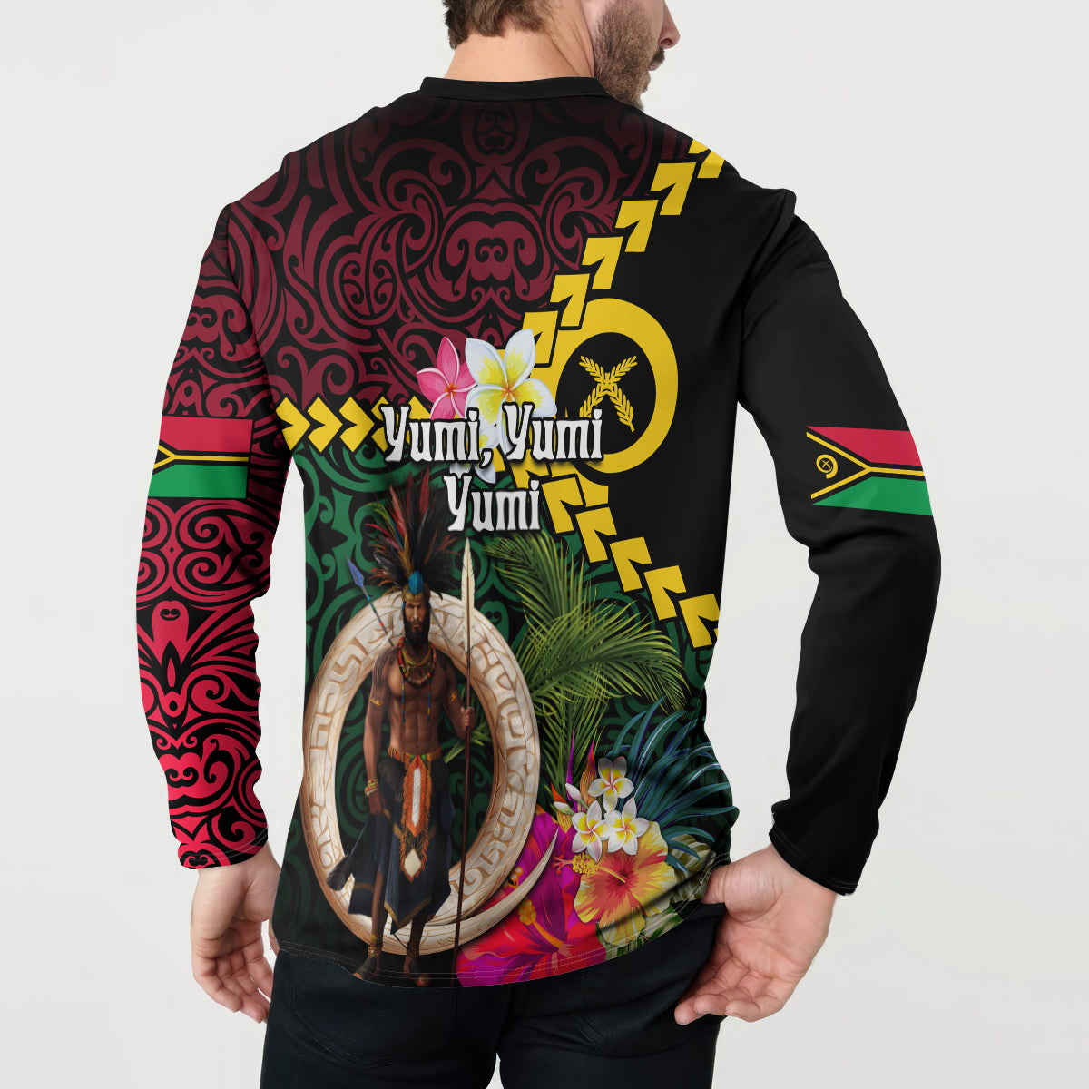 Vanuatu Indipendens Dei Button Sweatshirt Boars Tusk and Melanesian Warrior Hibiscus LT03 - Polynesian Pride