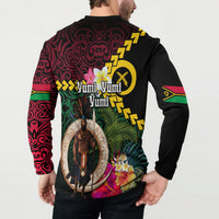 Vanuatu Indipendens Dei Button Sweatshirt Boars Tusk and Melanesian Warrior Hibiscus LT03 - Polynesian Pride