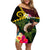 Vanuatu Indipendens Dei Off Shoulder Short Dress Boars Tusk and Melanesian Warrior Hibiscus