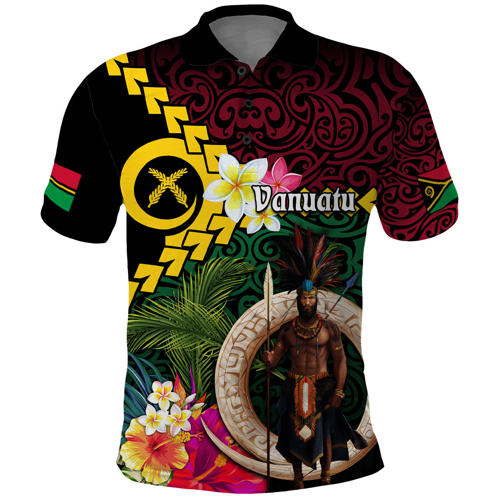 Vanuatu Indipendens Dei Polo Shirt Boars Tusk and Melanesian Warrior Hibiscus