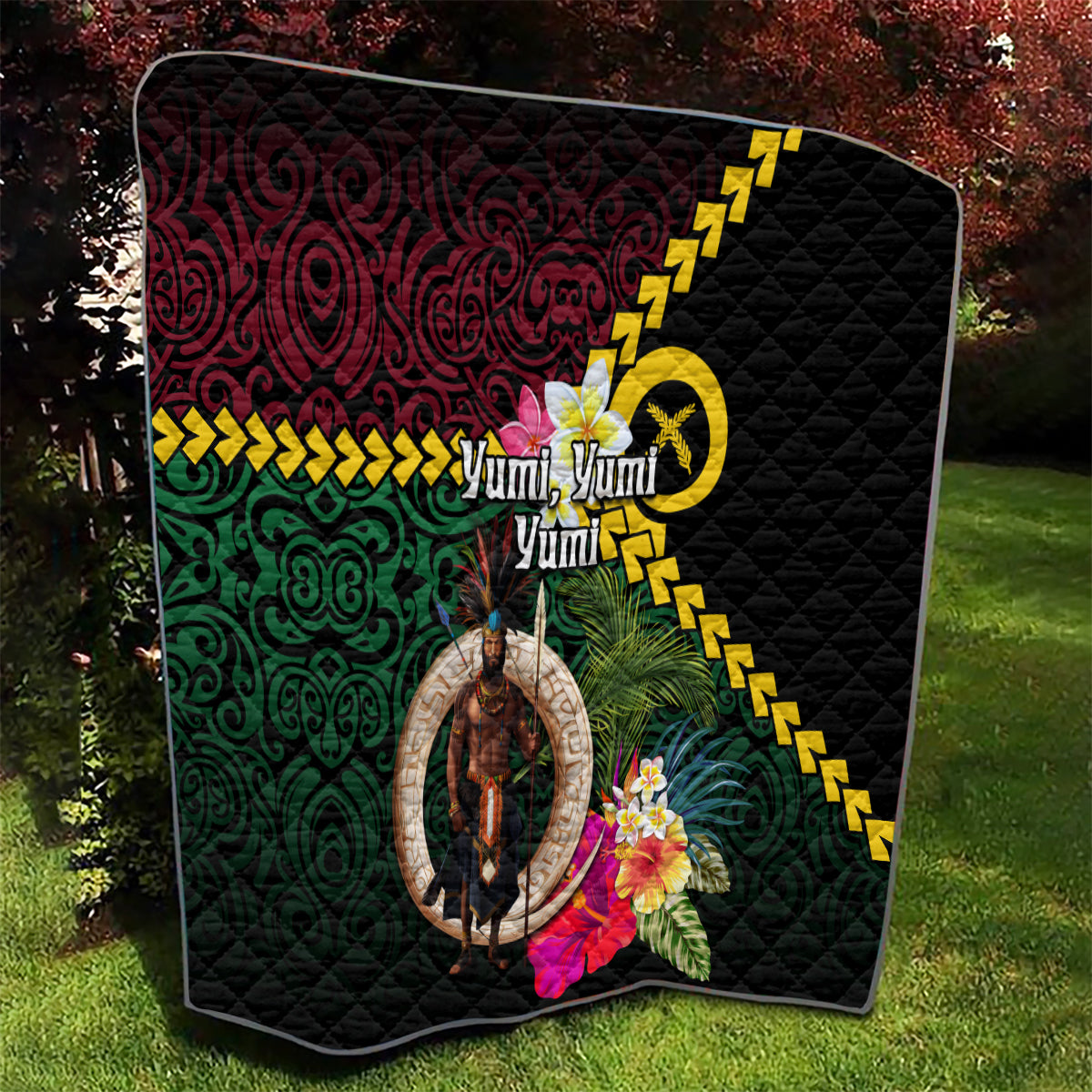 Vanuatu Indipendens Dei Quilt Boars Tusk and Melanesian Warrior Hibiscus LT03 - Polynesian Pride
