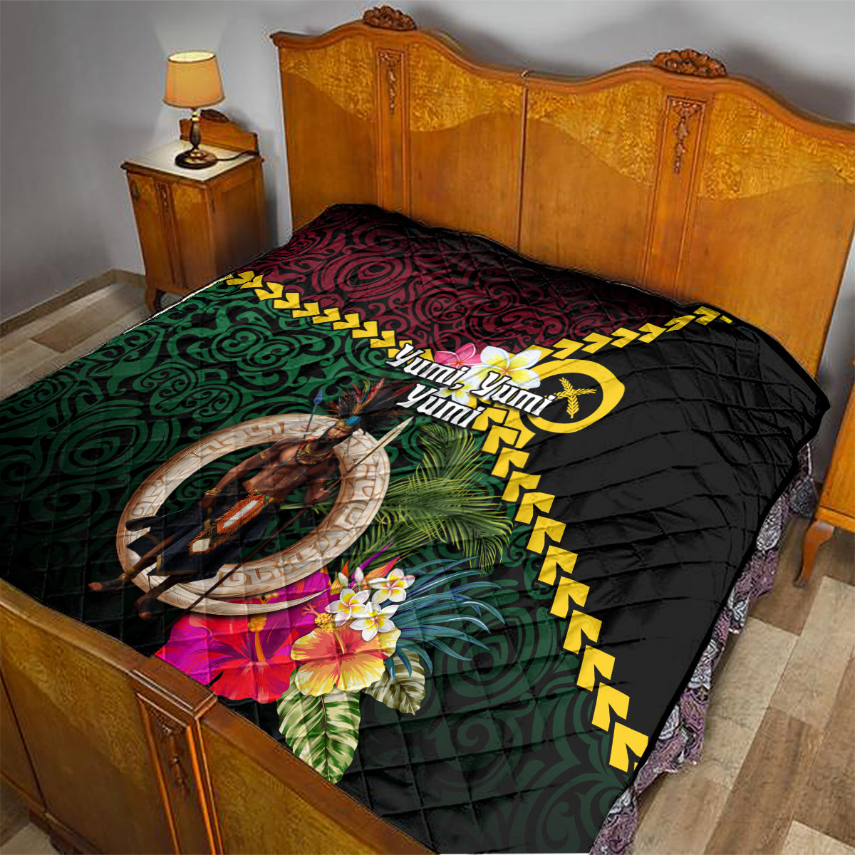 Vanuatu Indipendens Dei Quilt Boars Tusk and Melanesian Warrior Hibiscus LT03 - Polynesian Pride