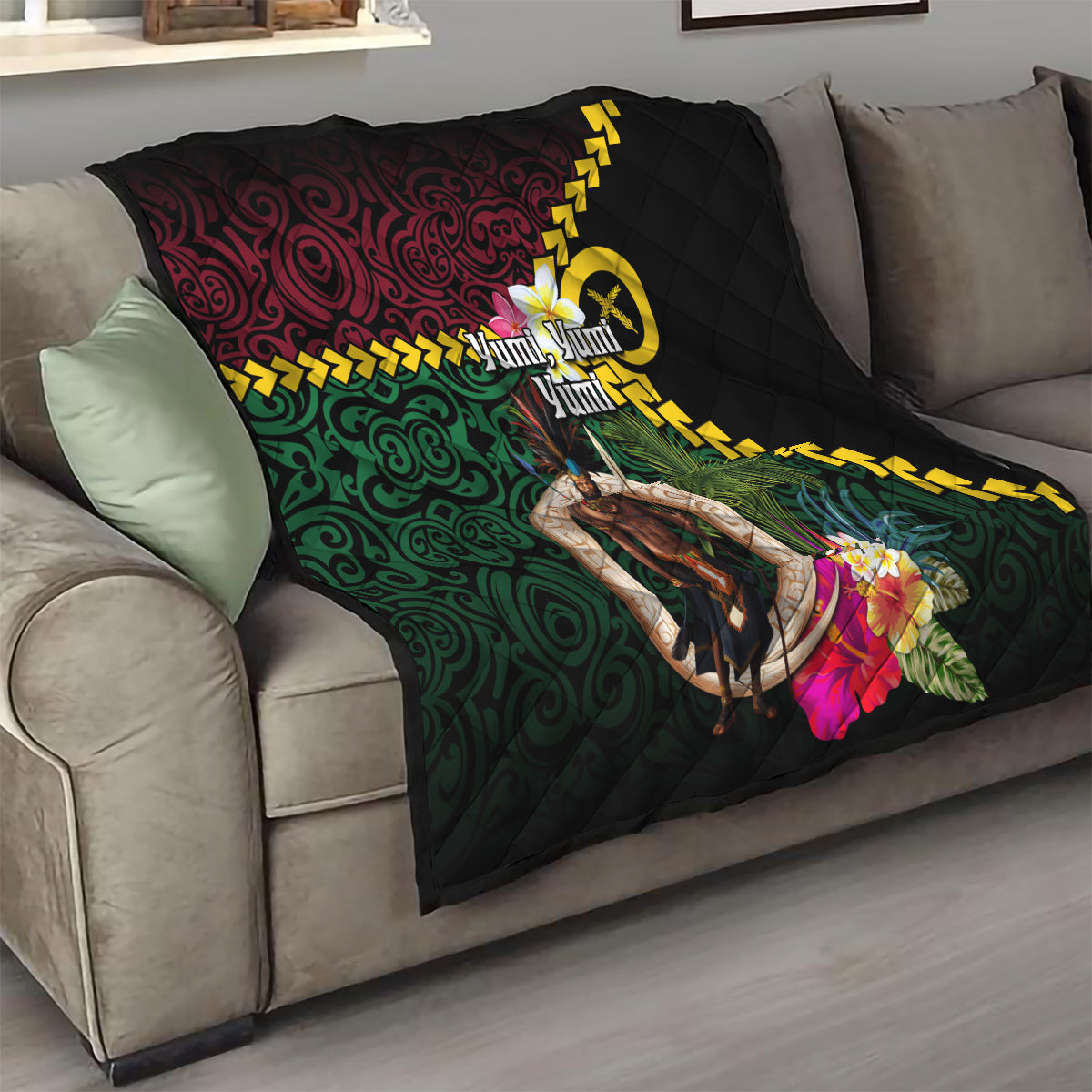 Vanuatu Indipendens Dei Quilt Boars Tusk and Melanesian Warrior Hibiscus LT03 - Polynesian Pride