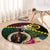 Vanuatu Indipendens Dei Round Carpet Boars Tusk and Melanesian Warrior Hibiscus