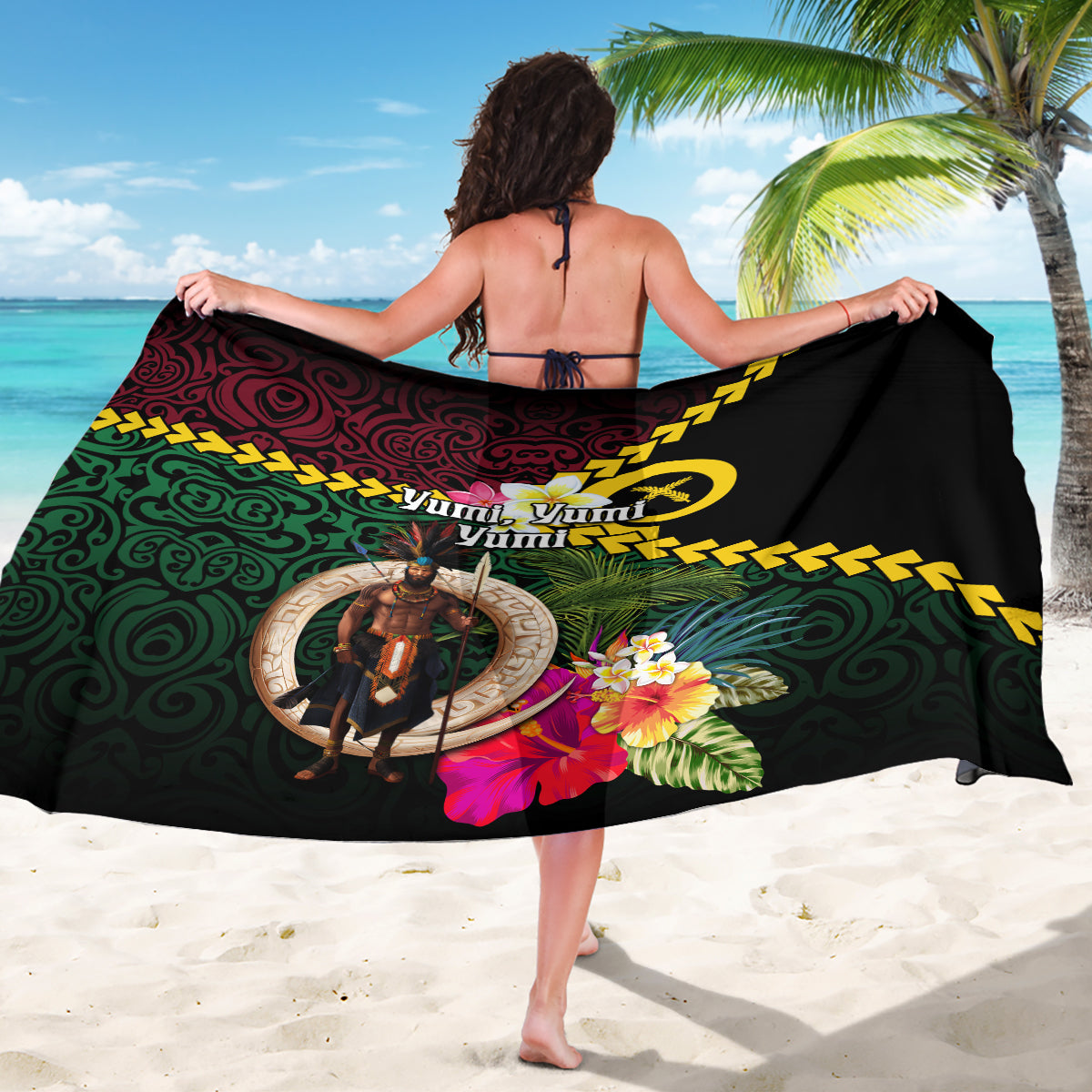 Vanuatu Indipendens Dei Sarong Boars Tusk and Melanesian Warrior Hibiscus LT03 - Polynesian Pride