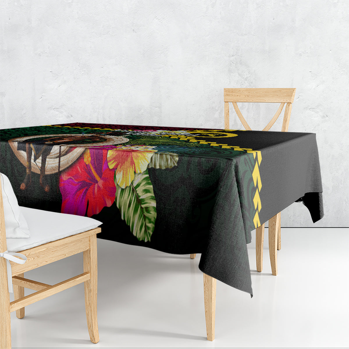 Vanuatu Indipendens Dei Tablecloth Boars Tusk and Melanesian Warrior Hibiscus LT03 - Polynesian Pride