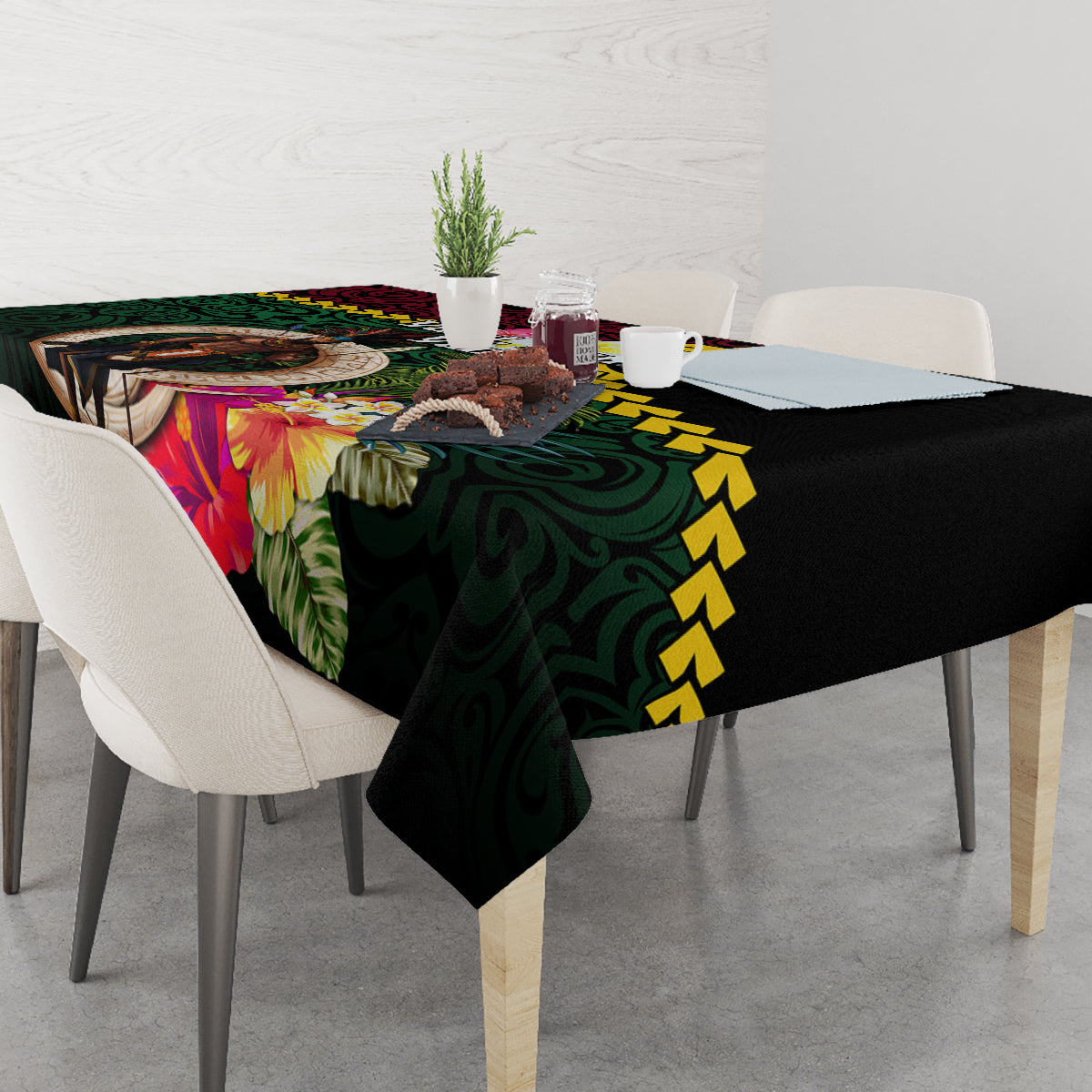 Vanuatu Indipendens Dei Tablecloth Boars Tusk and Melanesian Warrior Hibiscus LT03 - Polynesian Pride