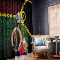 Vanuatu Indipendens Dei Window Curtain Boars Tusk and Melanesian Warrior Hibiscus LT03 - Polynesian Pride