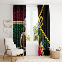Vanuatu Indipendens Dei Window Curtain Boars Tusk and Melanesian Warrior Hibiscus LT03 - Polynesian Pride