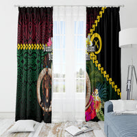 Vanuatu Indipendens Dei Window Curtain Boars Tusk and Melanesian Warrior Hibiscus LT03 - Polynesian Pride