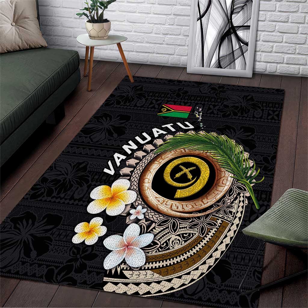Vanuatu Independence Day Area Rug Melanesian Tribal Pig Tusk with Tropical Plants LT03 Black - Polynesian Pride