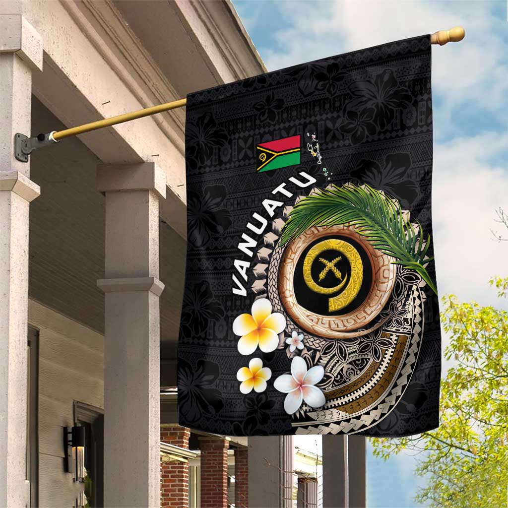 Vanuatu Independence Day Garden Flag Melanesian Tribal Pig Tusk with Tropical Plants LT03 House Flag Black - Polynesian Pride